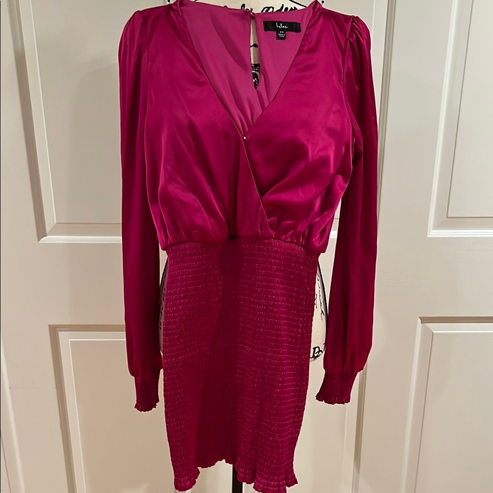 Lulu’s Elegant magenta Long-Sleeve Mini Dress